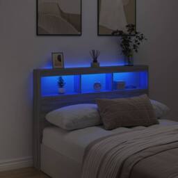 Berkfield Home Headboard Cabinet with LED Grey Sonoma 140x17x102 cm - Size: 140 x 17 x 102 cm - thumbnail 4
