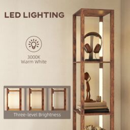 HOMCOM Floor Lamp with Shelves, LED Standing Lamp with Fabric Drawer in Brown - thumbnail 6