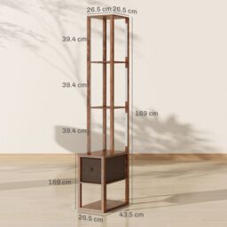 HOMCOM Floor Lamp with Shelves, LED Standing Lamp with Fabric Drawer in Brown - thumbnail 3