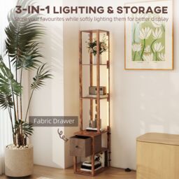 HOMCOM Floor Lamp with Shelves, LED Standing Lamp with Fabric Drawer in Brown - thumbnail 4