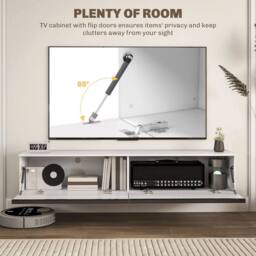 NESTLUNE Wall Mounted TV Stand Unit with Storage & High Gloss Effect, White - Size: 100 cm x 15 cm - thumbnail 5