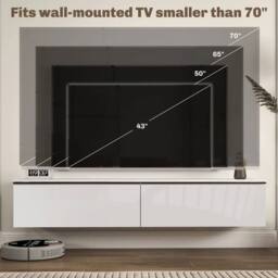 NESTLUNE Wall Mounted TV Stand Unit with Storage & High Gloss Effect, White - Size: 100 cm x 15 cm - thumbnail 3