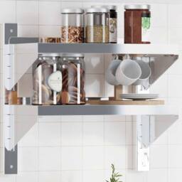Berkfield Home 2-Tier Wall Shelf 50x23.5x60 cm Silver Stainless Steel - thumbnail 2