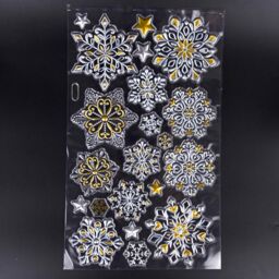 3D Christmas Window Stickers Snowy Gold and Silver - 4 Assorted Sheets Christmas Window Decorations Snowflakes ,PVC - thumbnail 3