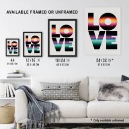 "Artery8 Love Retro Colour Gradient Stripe Typography Wall Art Print - Size: W12"" x H16""" - thumbnail 3