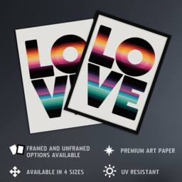 "Artery8 Love Retro Colour Gradient Stripe Typography Wall Art Print - Size: W12"" x H16""" - thumbnail 2