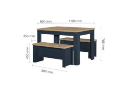 Birlea Dining Table & Bench Set Highgate 2 Kitchen Traditional in Dark Navy - thumbnail 6