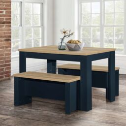 Birlea Dining Table & Bench Set Highgate 2 Kitchen Traditional in Dark Navy