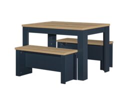 Birlea Dining Table & Bench Set Highgate 2 Kitchen Traditional in Dark Navy - thumbnail 2