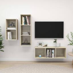 Berkfield Home 3 Piece TV Cabinet Set Sonoma Oak Engineered Wood in Light Oak - thumbnail 2