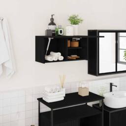 Berkfield Home Bathroom Wall Cabinet Black 60x25x30 cm Engineered Wood - Size: 60 x 25 x 30 cm - thumbnail 2