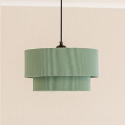 ValueLights Mason Ruched Crinkle Fabric 2 Tier Ceiling Floor Table Lamp Shade with LED Bulb in Green - thumbnail 3