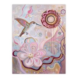"Artery8 Folk Art Hummingbird with Pink Abstract Flowers Wall Art Print - Size: W18"" x H24""" - thumbnail 1