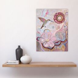 "Artery8 Folk Art Hummingbird with Pink Abstract Flowers Wall Art Print - Size: W18"" x H24""" - thumbnail 4