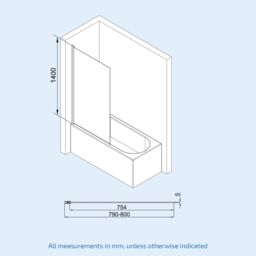 Nes Home 800mm Square Bath Screen Black Profile With Grid Glass Reversible - thumbnail 5