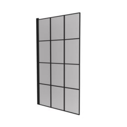 Nes Home 800mm Square Bath Screen Black Profile With Grid Glass Reversible - thumbnail 4