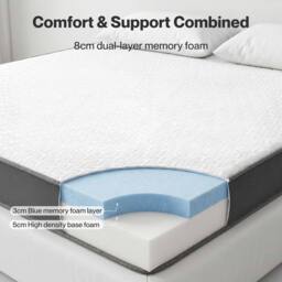 FORGEVIO 135x190cm Double 8cm Cooling Memory Foam Mattress Topper Washable in White - thumbnail 3