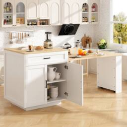 Rolipo Extendable Bar Table Kitchen Island with Storage White 133-202cm - thumbnail 6