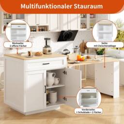 Rolipo Extendable Bar Table Kitchen Island with Storage White 133-202cm - thumbnail 2