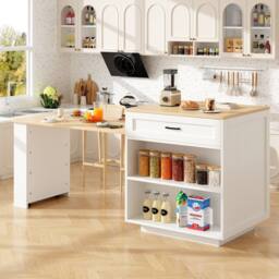 Rolipo Extendable Bar Table Kitchen Island with Storage White 133-202cm - thumbnail 7