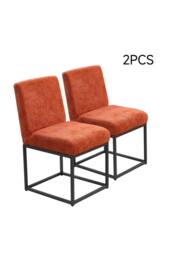Living and Home Set of 2 Chenille Upholstered Dining Chairs with Black Metal Legs in Orange - thumbnail 1