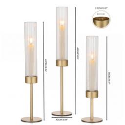 Levede Candle Holder Gold Metal Glass Tube Candlestick Holders Set of 3 Decor - thumbnail 4