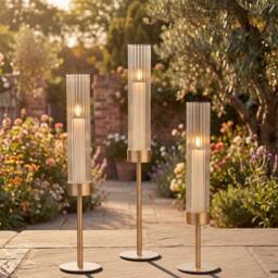 Levede Candle Holder Gold Metal Glass Tube Candlestick Holders Set of 3 Decor - thumbnail 2