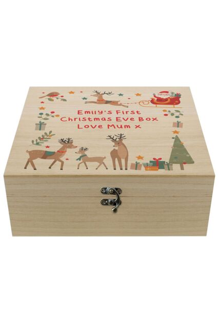 Personalised Memento Company Personalised Santa & Reindeer Christmas Eve Box in Light Brown - image 1