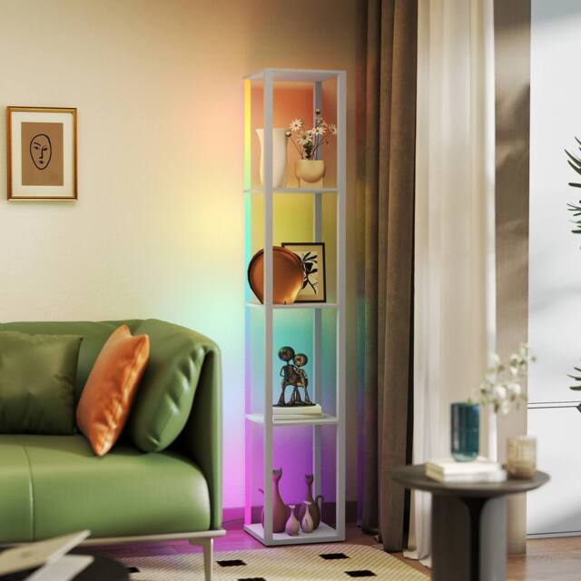 HOMCOM RGB LED Floor Lamp with Shelves & Remote Control for Bedroom in Grey - image 1
