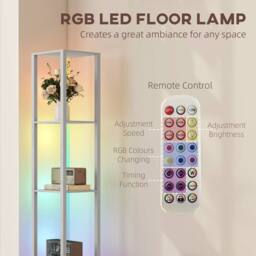 HOMCOM RGB LED Floor Lamp with Shelves & Remote Control for Bedroom in Grey - thumbnail 4