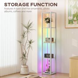 HOMCOM RGB LED Floor Lamp with Shelves & Remote Control for Bedroom in Grey - thumbnail 5