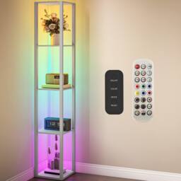 HOMCOM RGB LED Floor Lamp with Shelves & Remote Control for Bedroom in Grey - thumbnail 2