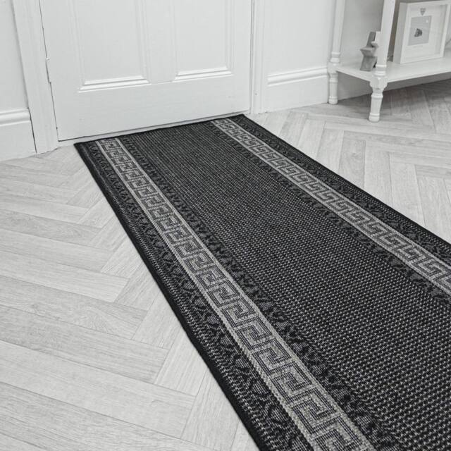 runrug Hallway Carpet Runner Rug - Hardwearing & Durable, 7mm - Greek Fret' in Dark Grey - Size: 80 cm x 330 cm - image 1