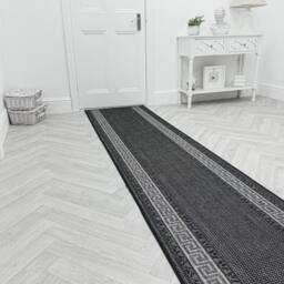 runrug Hallway Carpet Runner Rug - Hardwearing & Durable, 7mm - Greek Fret' in Dark Grey - Size: 80 cm x 330 cm - thumbnail 3