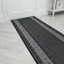 runrug Hallway Carpet Runner Rug - Hardwearing & Durable, 7mm - Greek Fret' in Dark Grey - Size: 80 cm x 330 cm - thumbnail 1