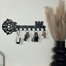 mysmartbuy Key-Shaped Wall Mounted Key Hanger with 7 Hooks - Black Decorative Metal Novelty Key Holder for Home, Entryway, Hallway, Office - thumbnail 1