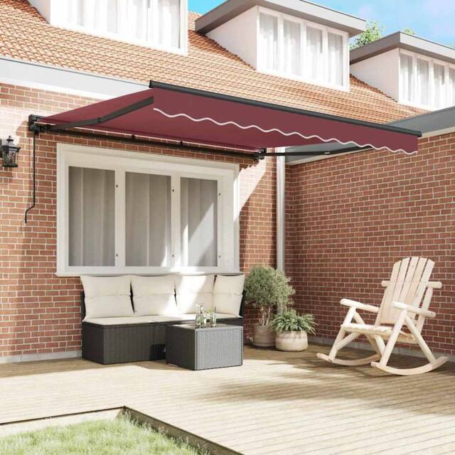 Berkfield Home Retractable Awning Manual Burgundy Red 300x250 cm Polyester - image 1