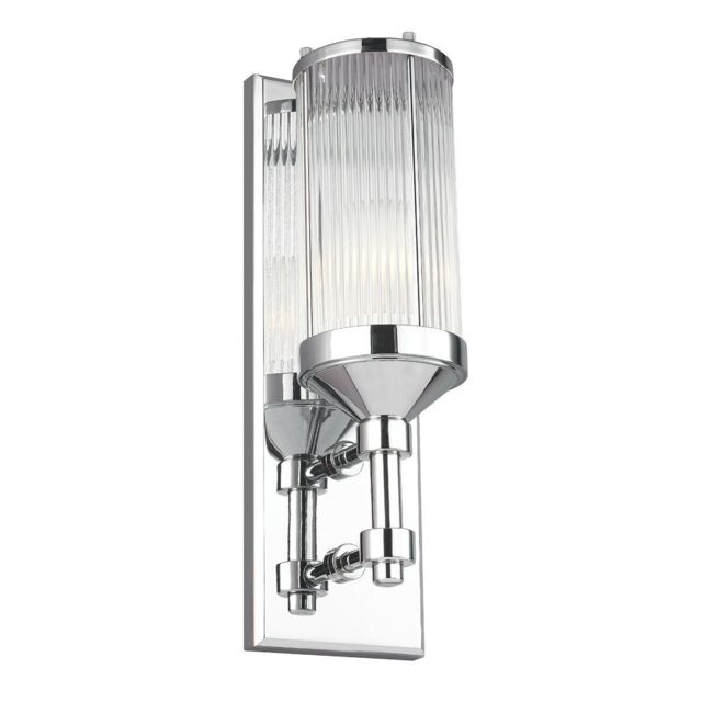 Loops IP44 Wall Light Ribbed Glass Tube Shade Polished Chrome LED G9 3.5W Bulb in Clear