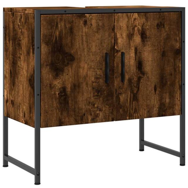 Berkfield Home Bathroom Sink Cabinet Smoked Oak 60x33x60 cm Engineered Wood in Brown - Size: 60 x 33 x 60 cm - image 1