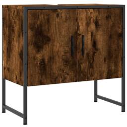 Berkfield Home Bathroom Sink Cabinet Smoked Oak 60x33x60 cm Engineered Wood in Brown - Size: 60 x 33 x 60 cm - thumbnail 1