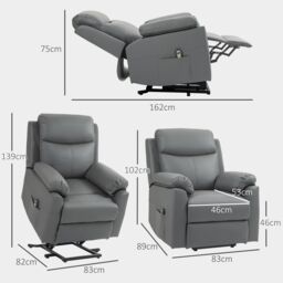 HOMCOM Power Lift Chair Electric Riser Recliner with Remote Control in Grey - thumbnail 3
