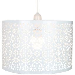 Happy Homewares Marrakech Designed Metal Pendant Light Shade with Floral Decoration in White - Size: 12 inches - thumbnail 2
