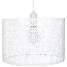 Happy Homewares Marrakech Designed Metal Pendant Light Shade with Floral Decoration in White - Size: 12 inches