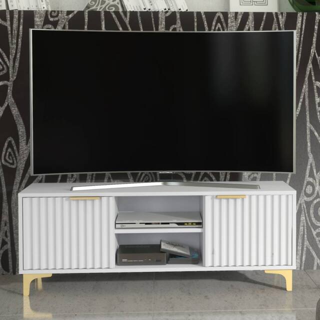 Mex Furniture LTD TV Unit Tide Crest 120cm - White & Gold - image 1