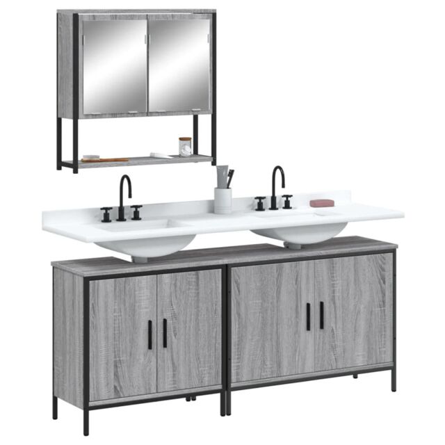 Berkfield Home 3 Piece Bathroom Furniture Set Grey Sonoma Engineered Wood - image 1