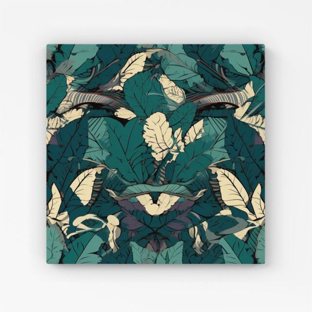 Warren Reed - Designer Green Beige Tropical Leaves Canvas - Size: w40 inch x h40 inch - image 1