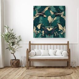 Warren Reed - Designer Green Beige Tropical Leaves Canvas - Size: w40 inch x h40 inch - thumbnail 3