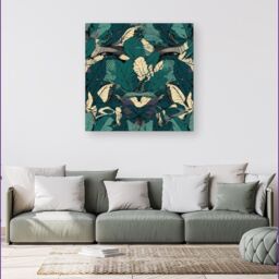 Warren Reed - Designer Green Beige Tropical Leaves Canvas - Size: w40 inch x h40 inch - thumbnail 4