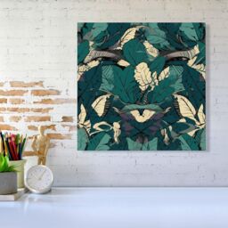 Warren Reed - Designer Green Beige Tropical Leaves Canvas - Size: w40 inch x h40 inch - thumbnail 2