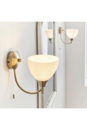 Netlighting Alton 1 Light Wall Light Antique Brass with Opal Glass Shade E14 in Gold - thumbnail 6